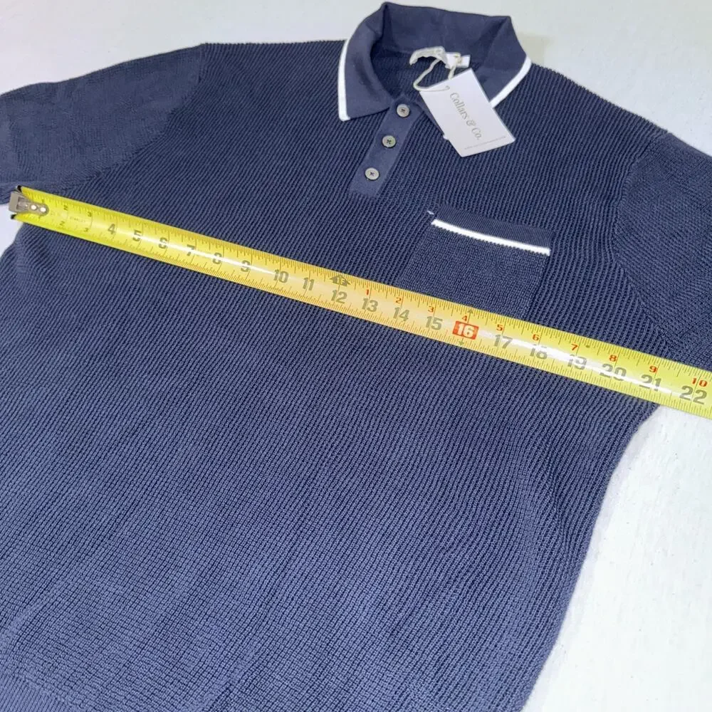 Collars & Co. Modal & Cotton Waffle Knit Navy Blue Polo Men’s Medium NWT